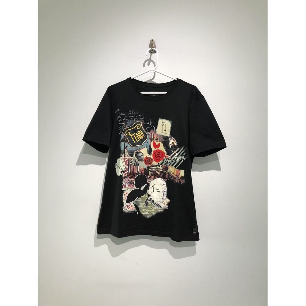 Fendi Black Graphic Tee with Multicolor Design